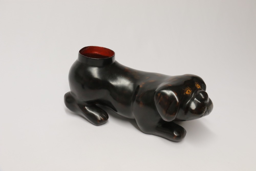 A rare Japanese Meiji period papier Mache container in the form of a puppy dog View X