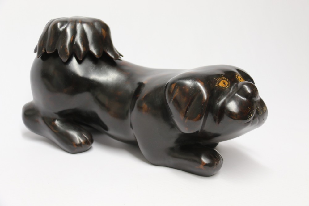 A rare Japanese Meiji period papier Mache container in the form of a puppy dog View XV