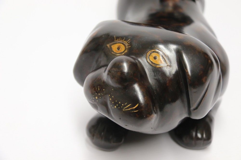 A rare Japanese Meiji period papier Mache container in the form of a puppy dog View XVI