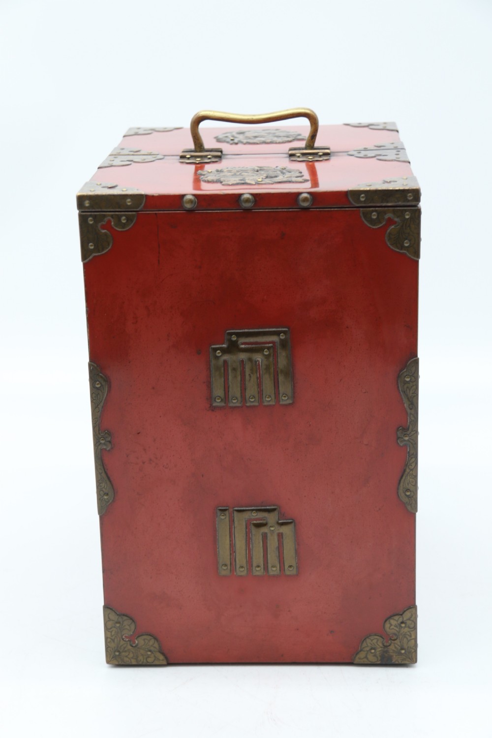 A superb late 19th century Japanese red lacquer and bronze mounted collectors or jewellery cabinet. View VI