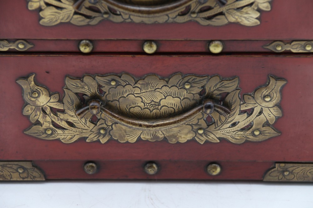A superb late 19th century Japanese red lacquer and bronze mounted collectors or jewellery cabinet. View XVII