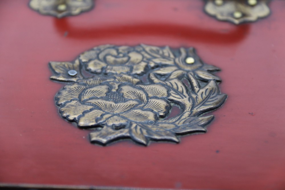 A superb late 19th century Japanese red lacquer and bronze mounted collectors or jewellery cabinet. View XXII