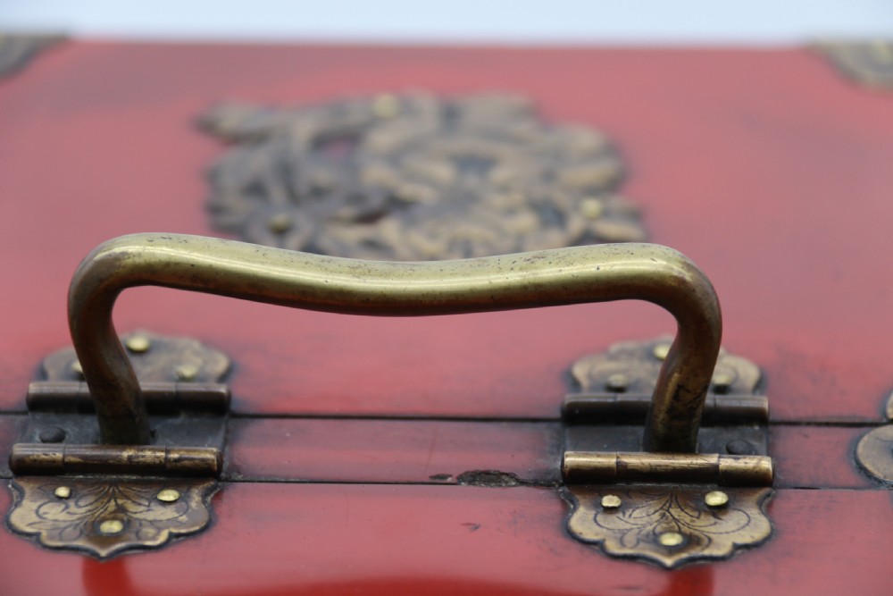 A superb late 19th century Japanese red lacquer and bronze mounted collectors or jewellery cabinet. View XXIII