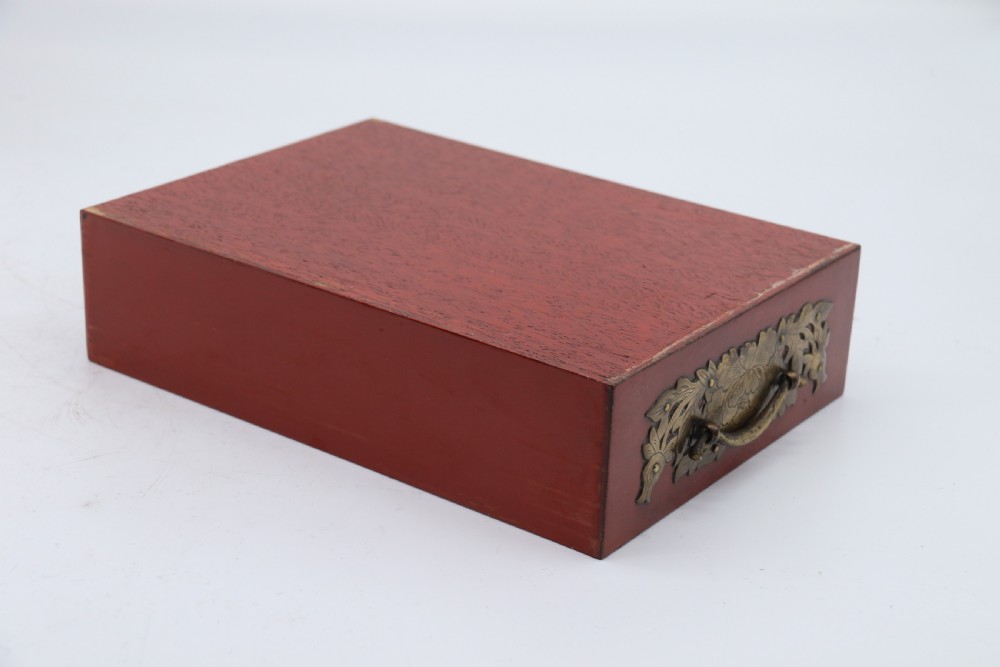 A superb late 19th century Japanese red lacquer and bronze mounted collectors or jewellery cabinet. View XXIX