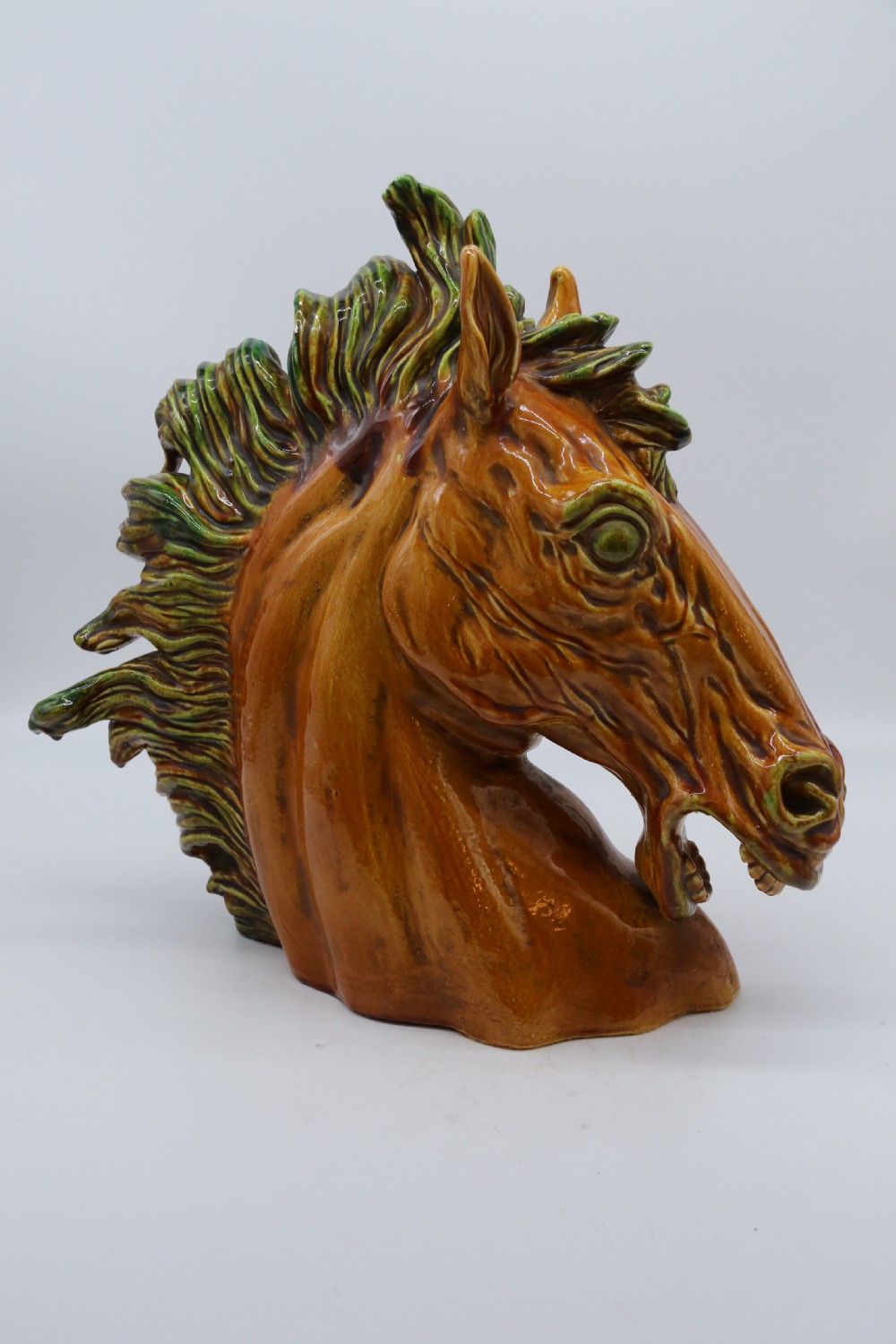 A most impressive 1930s Italian pottery sculpture of a frenzied stallion