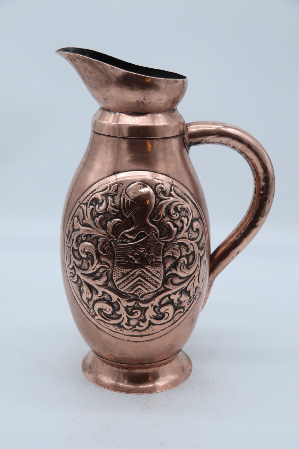 A large baronial copper ale or cider jug from the arts and crafts period, circa 1890 View II