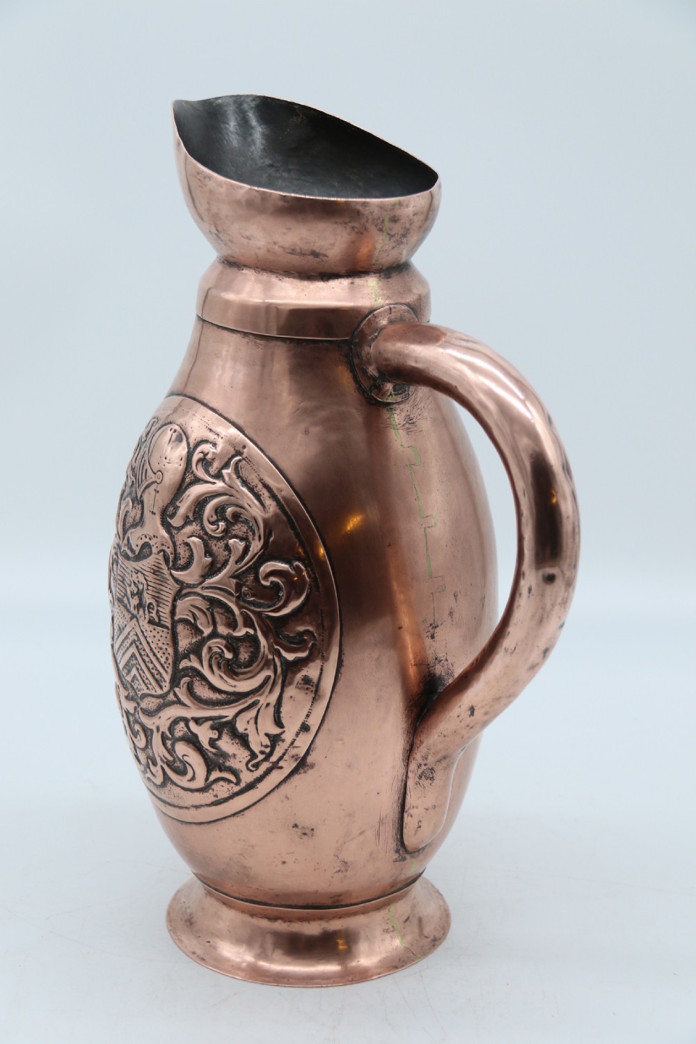 A large baronial copper ale or cider jug from the arts and crafts period, circa 1890 View III