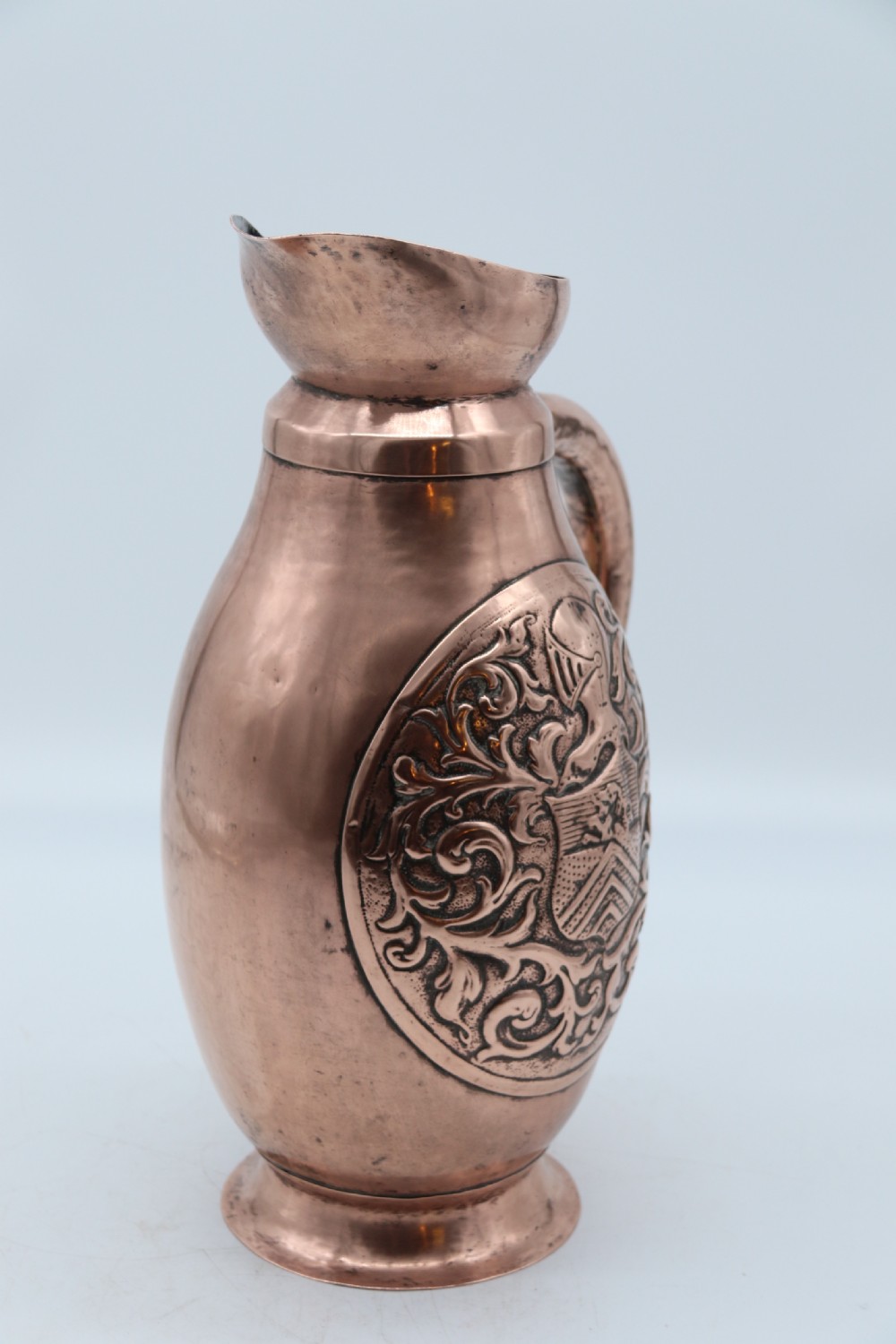 A large baronial copper ale or cider jug from the arts and crafts period, circa 1890 View X