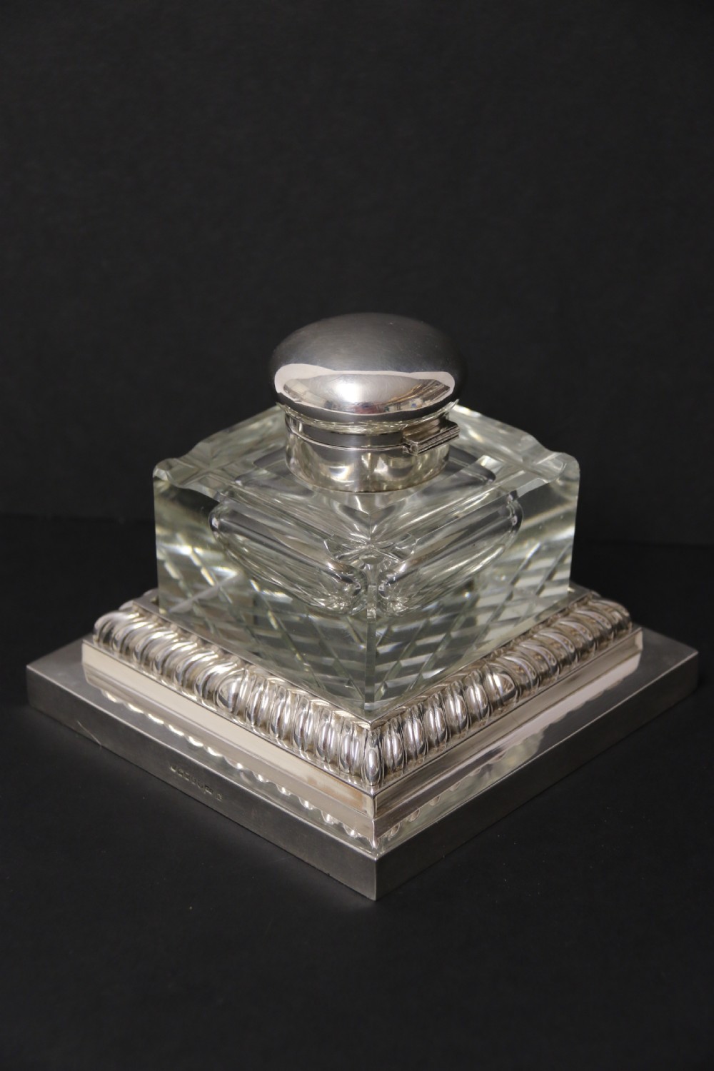 A large silver plated and cut glass desk inkwell circa1910