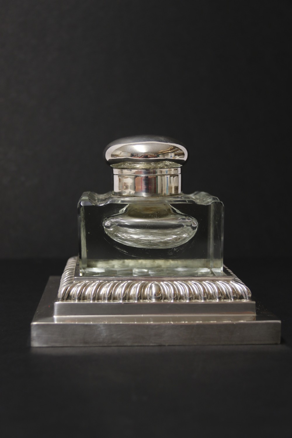 A large silver plated and cut glass desk inkwell circa1910 View II