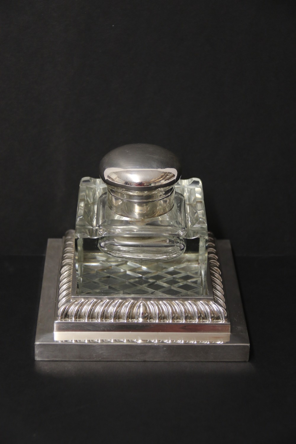 A large silver plated and cut glass desk inkwell circa1910 View IV