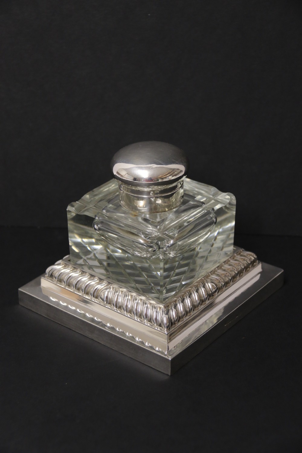 A large silver plated and cut glass desk inkwell circa1910 View V