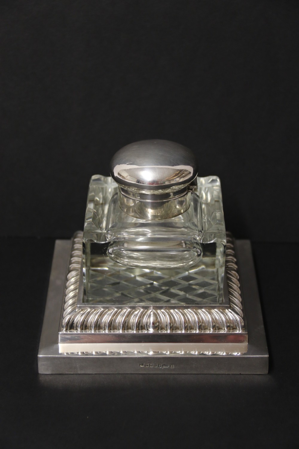 A large silver plated and cut glass desk inkwell circa1910 View VI