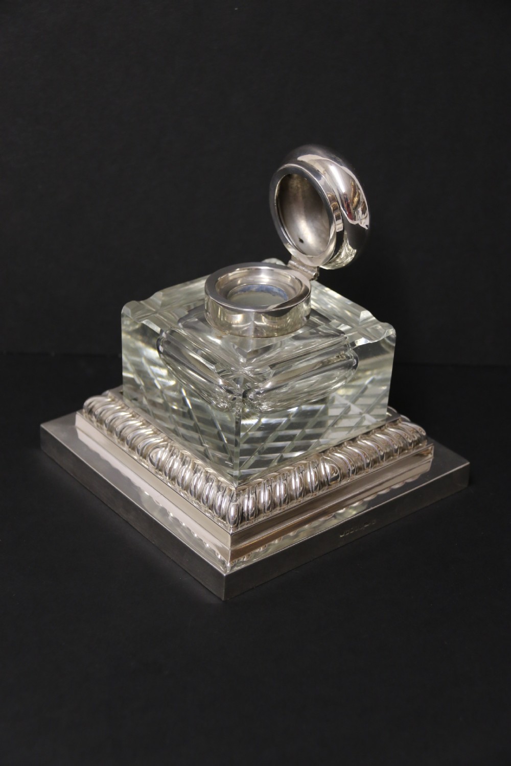 A large silver plated and cut glass desk inkwell circa1910 View VII