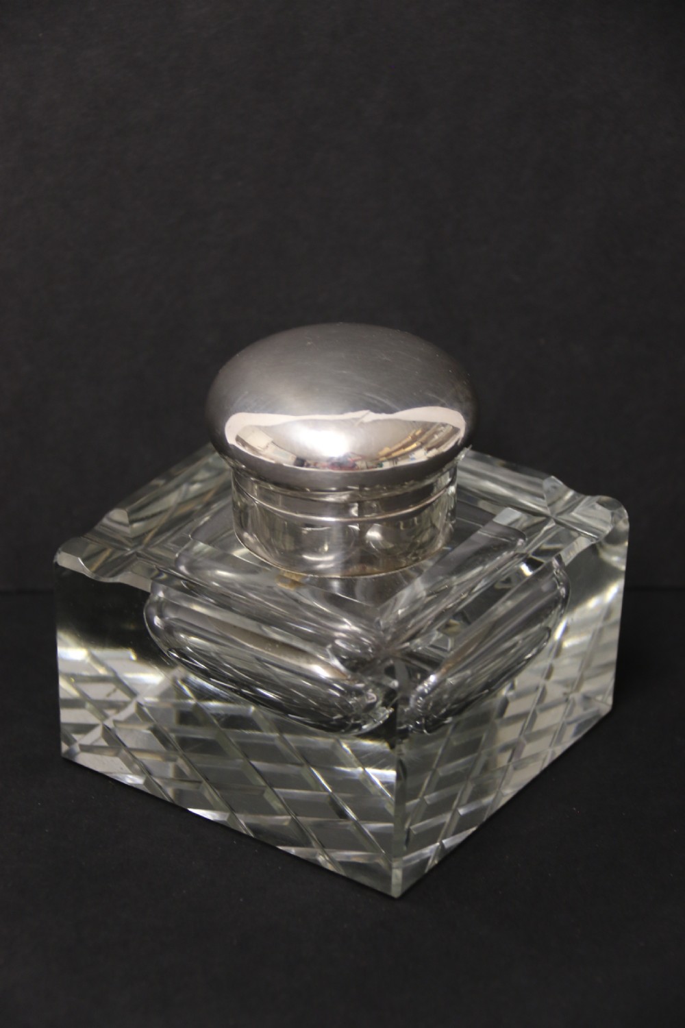 A large silver plated and cut glass desk inkwell circa1910 View XI