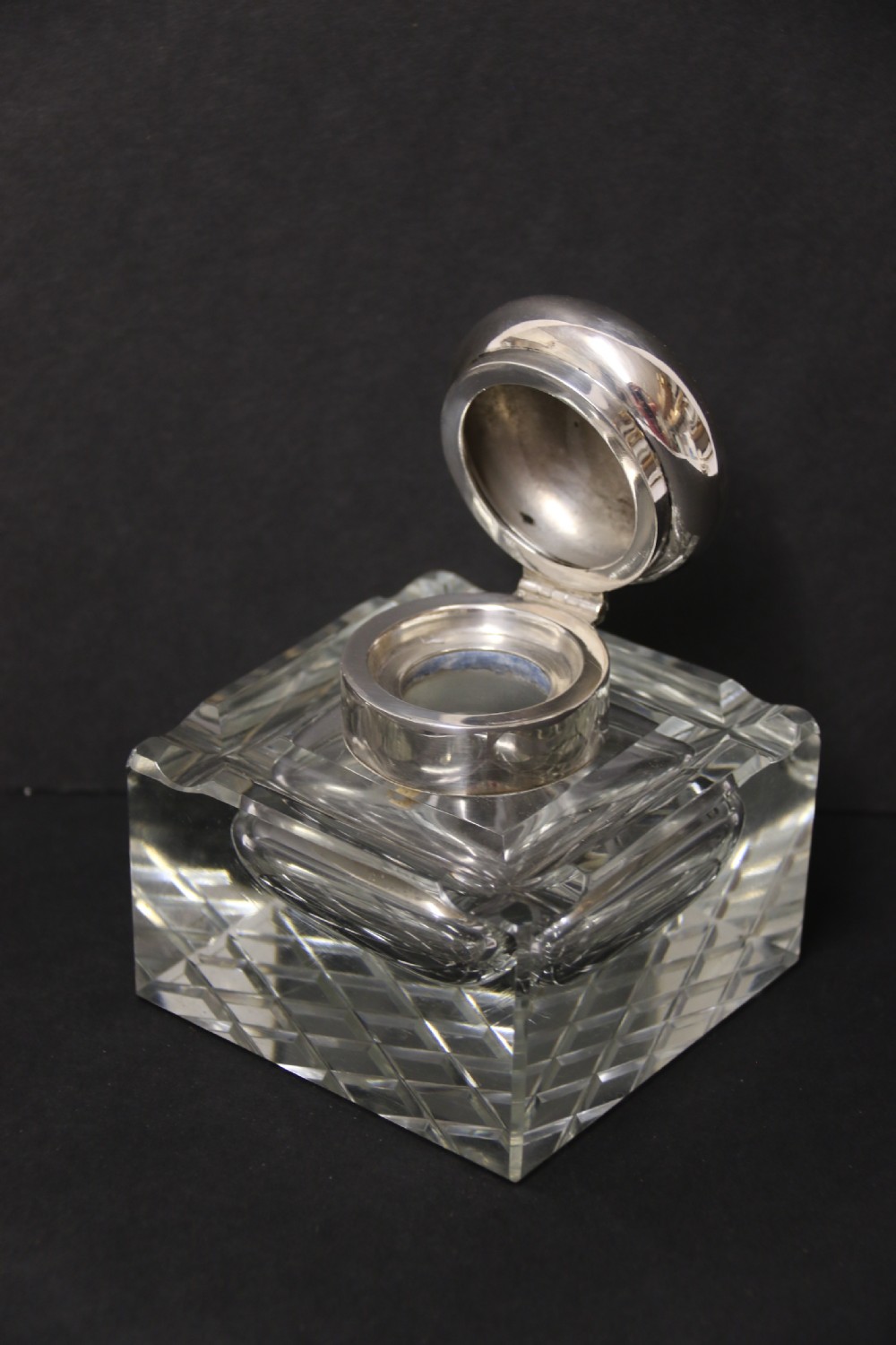 A large silver plated and cut glass desk inkwell circa1910 View XII