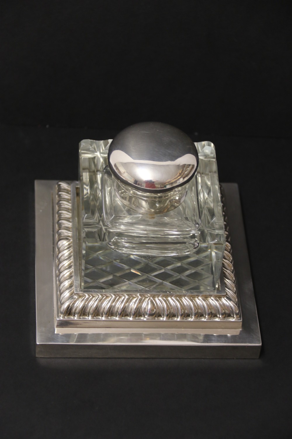 A large silver plated and cut glass desk inkwell circa1910 View XV