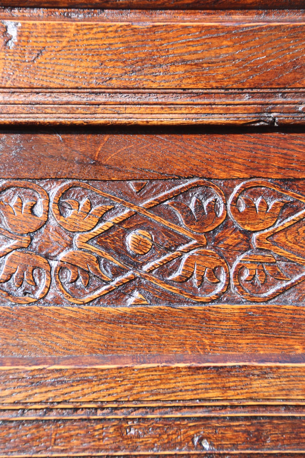 A fine English oak panelled and moulded Wainscot Armchair. View IX
