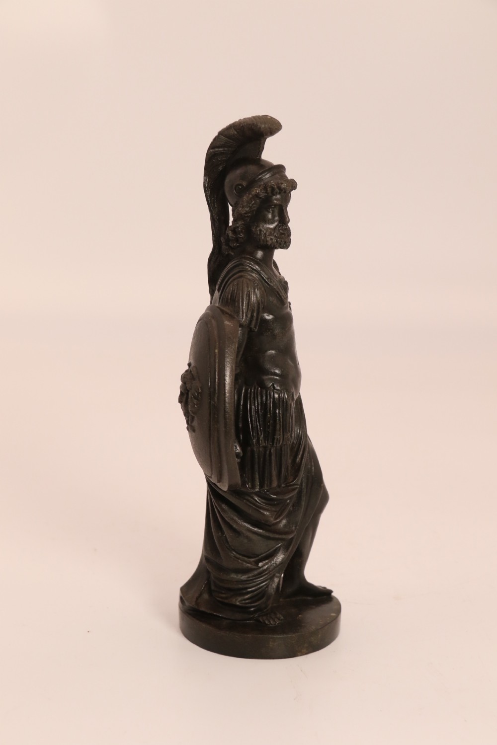 A pair of dark patinated bronze classical figures depicting Athena and Zeus on circular bases. View XI