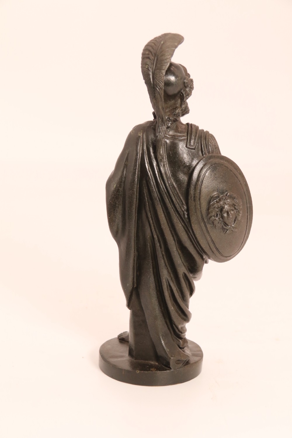 A pair of dark patinated bronze classical figures depicting Athena and Zeus on circular bases. View XIII