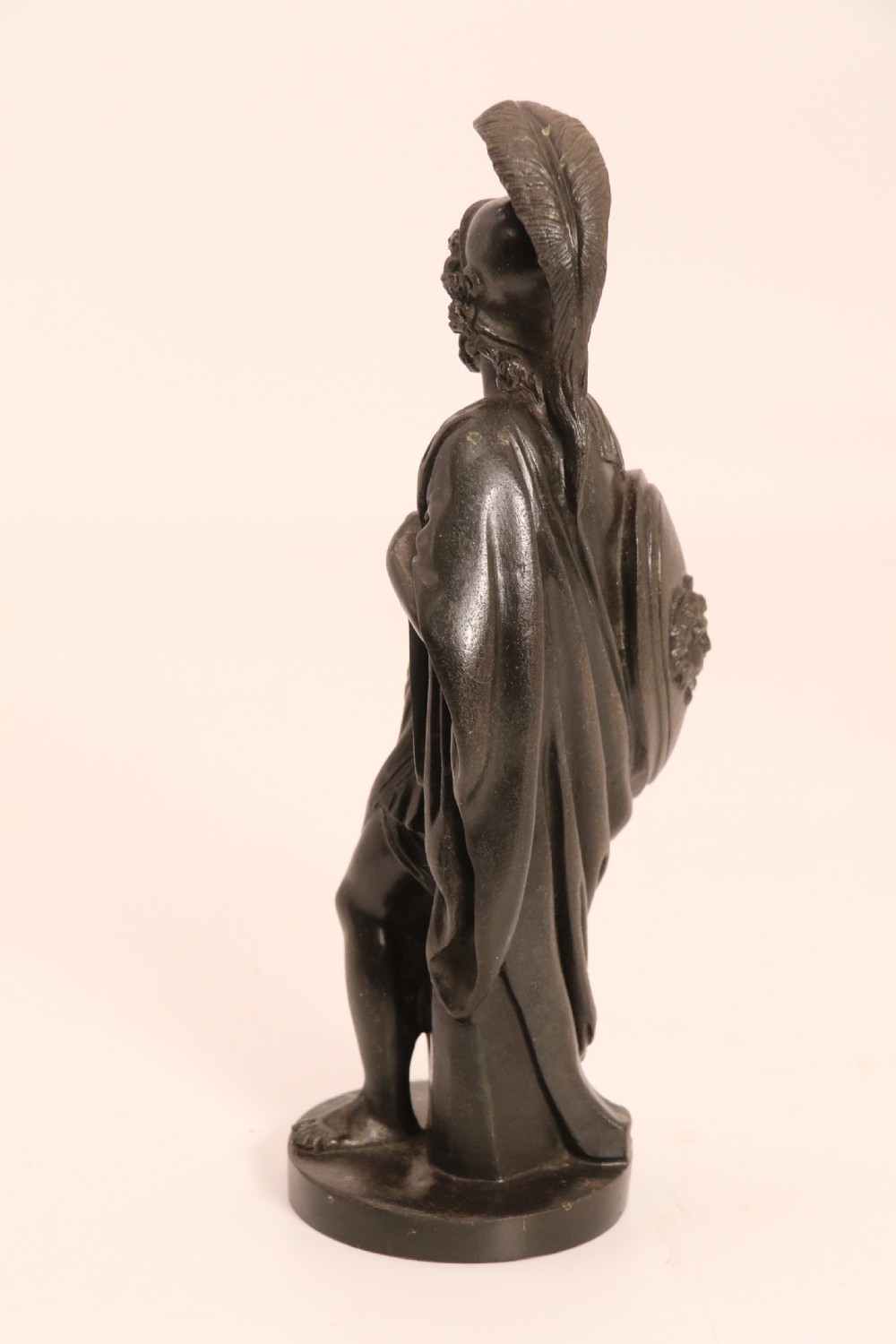 A pair of dark patinated bronze classical figures depicting Athena and Zeus on circular bases. View XIV