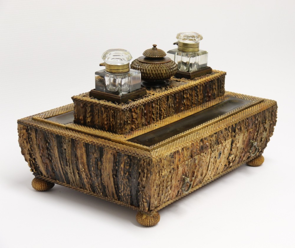 An early 19th century Anglo Indian desk inkstand made from deer antler and horn