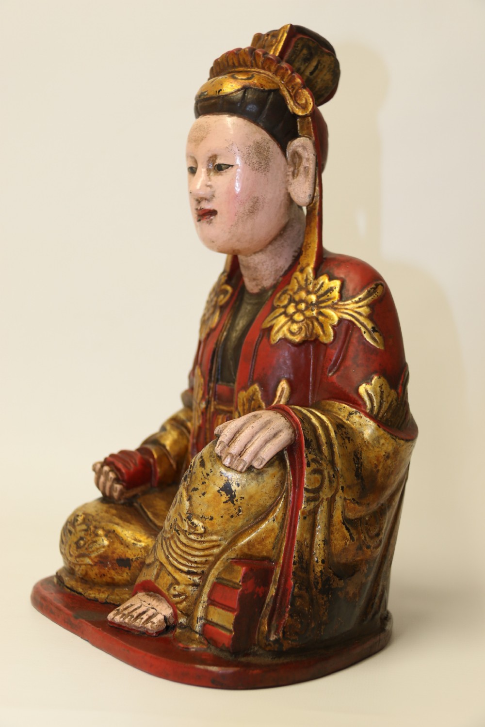 A rare 19th century Chinese carved and lacquered study of Mandarin figure View II