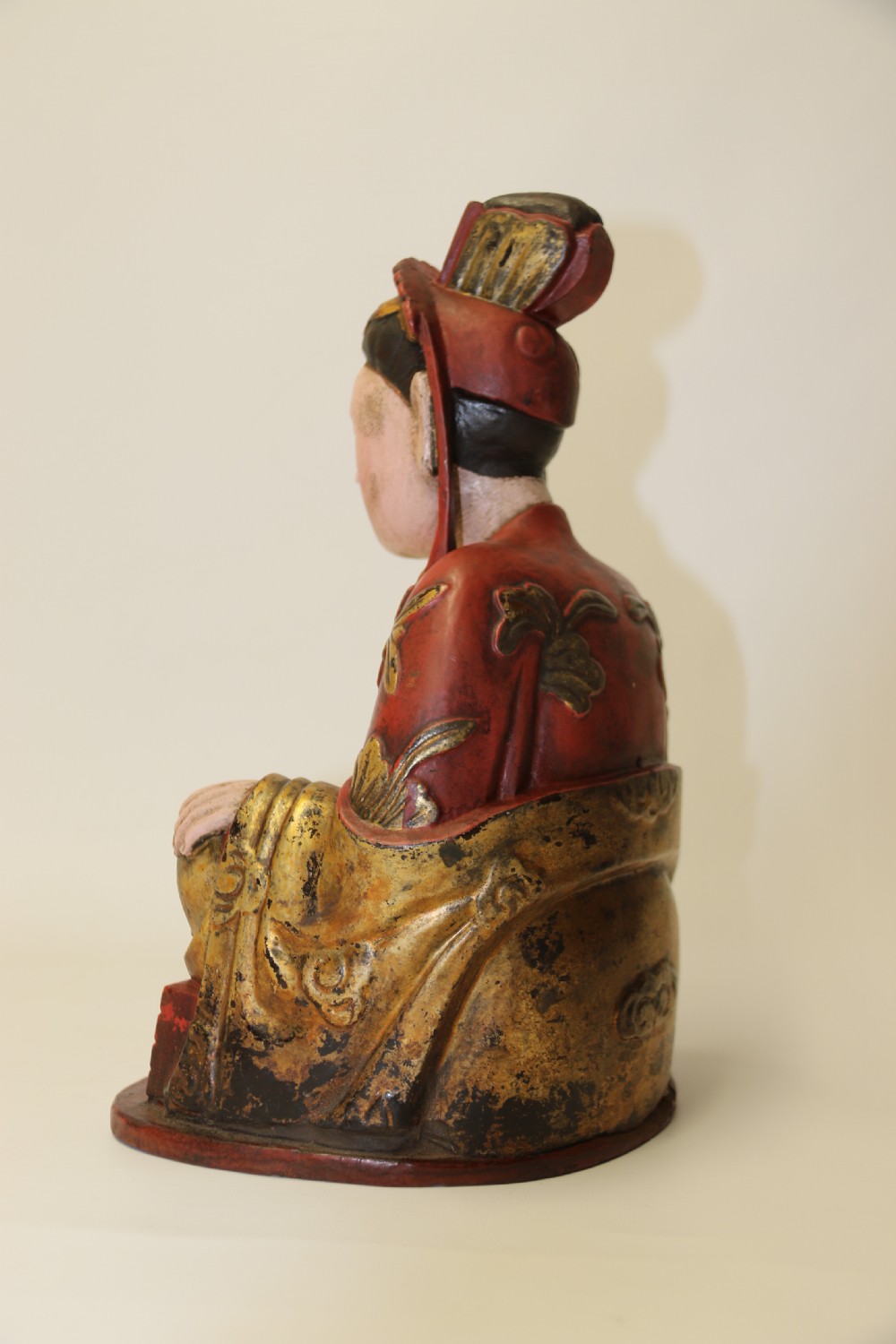 A rare 19th century Chinese carved and lacquered study of Mandarin figure View III