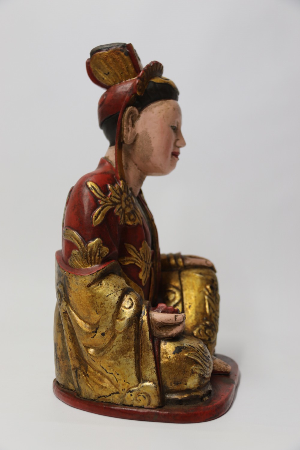 A rare 19th century Chinese carved and lacquered study of Mandarin figure View V