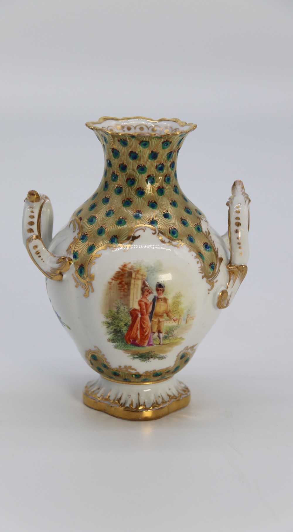 A fine Dresden porcelain hand painted Rococo revival vase circa 1900