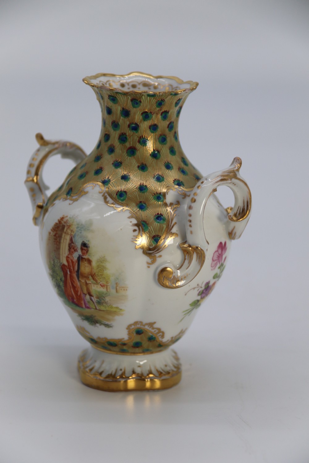 A fine Dresden porcelain hand painted Rococo revival vase circa 1900 View II