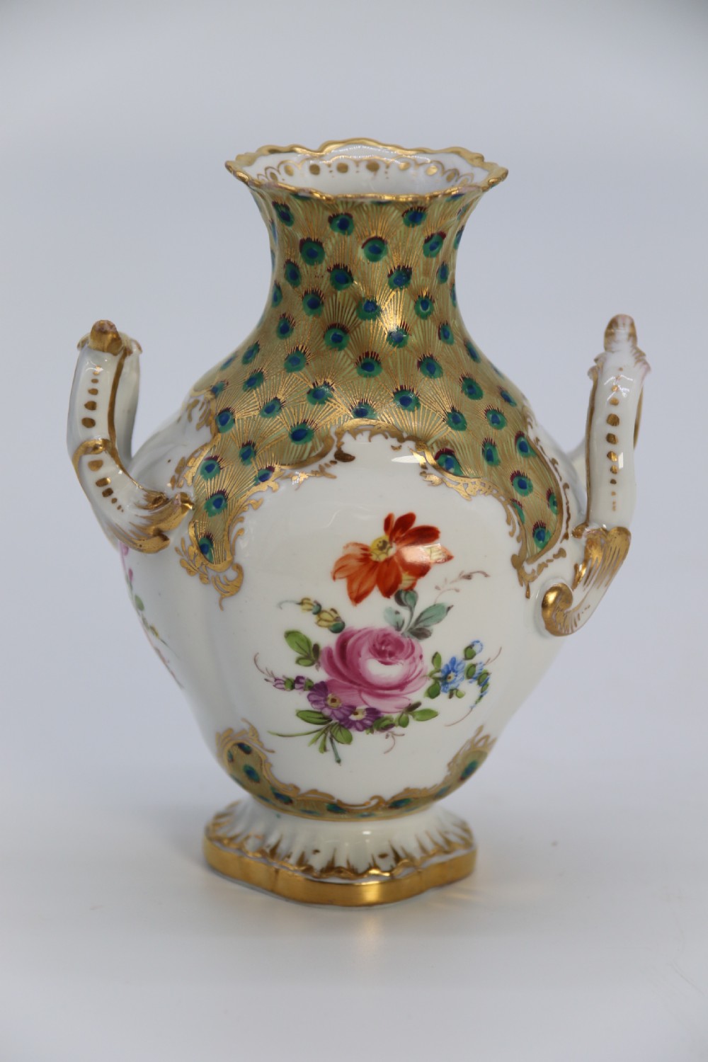 A fine Dresden porcelain hand painted Rococo revival vase circa 1900 View IV