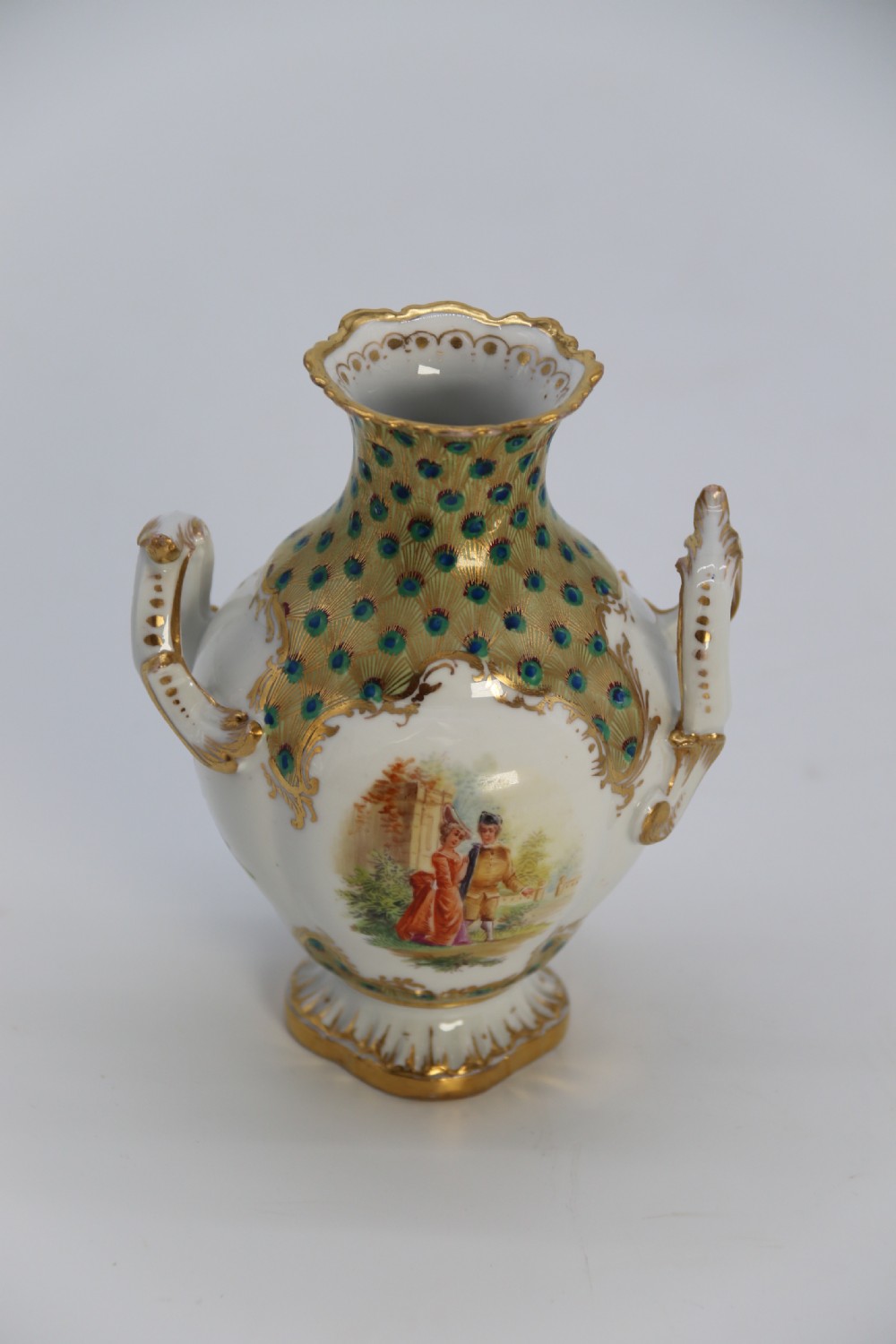 A fine Dresden porcelain hand painted Rococo revival vase circa 1900 View VIII