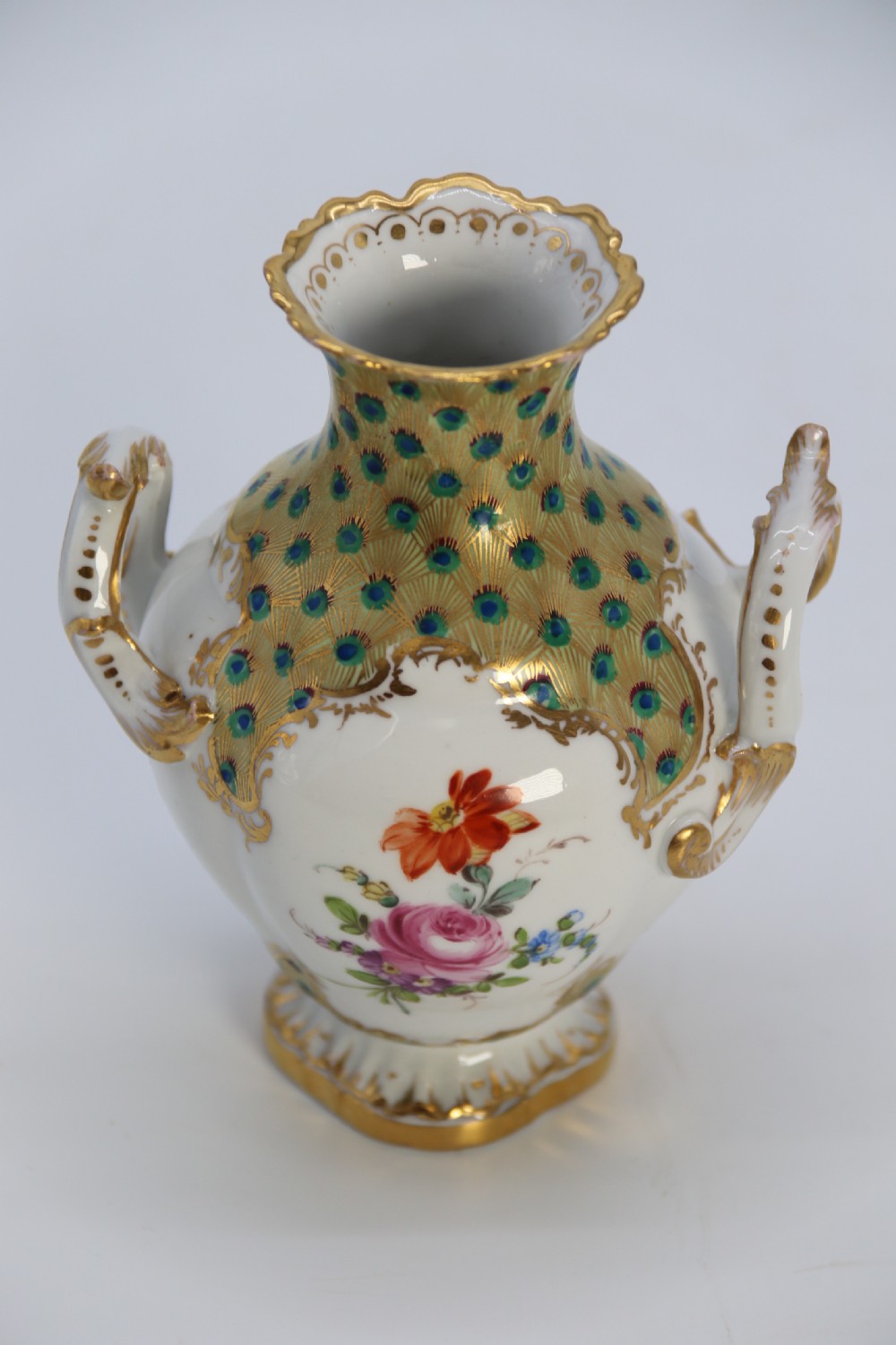 A fine Dresden porcelain hand painted Rococo revival vase circa 1900 View X
