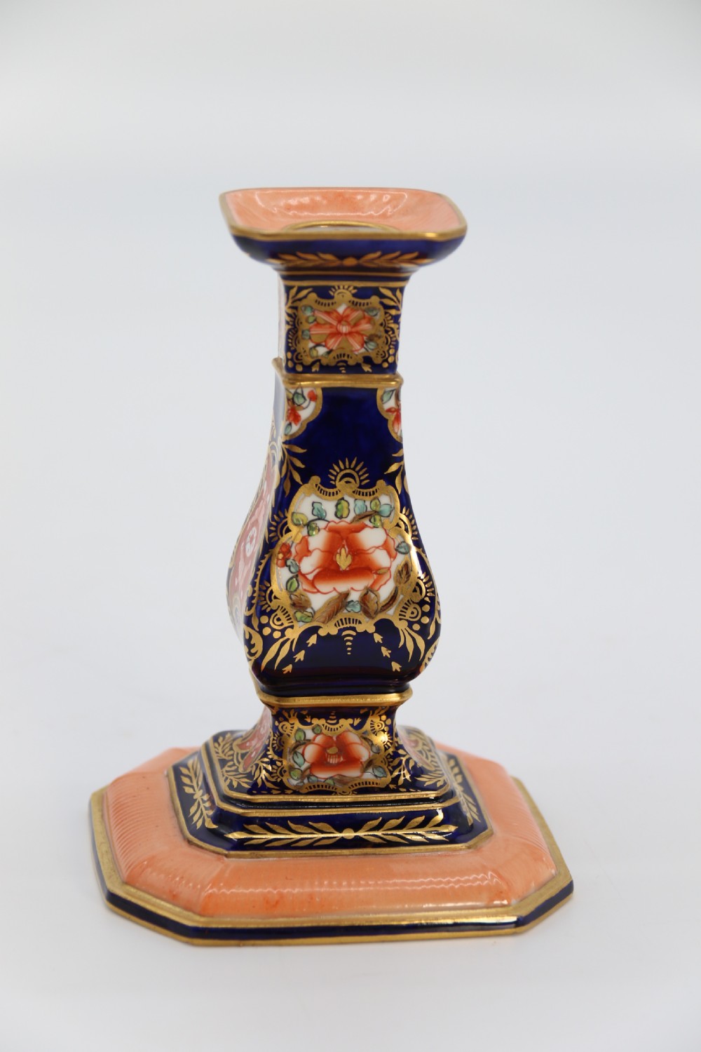 A rare pair of Royal Crown Derby hand painted porcelain candle sticks.

 View XIII