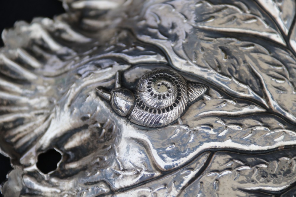 A rare late 19th century silver plated and hand engraved grape salver with matching grape scissors. View II