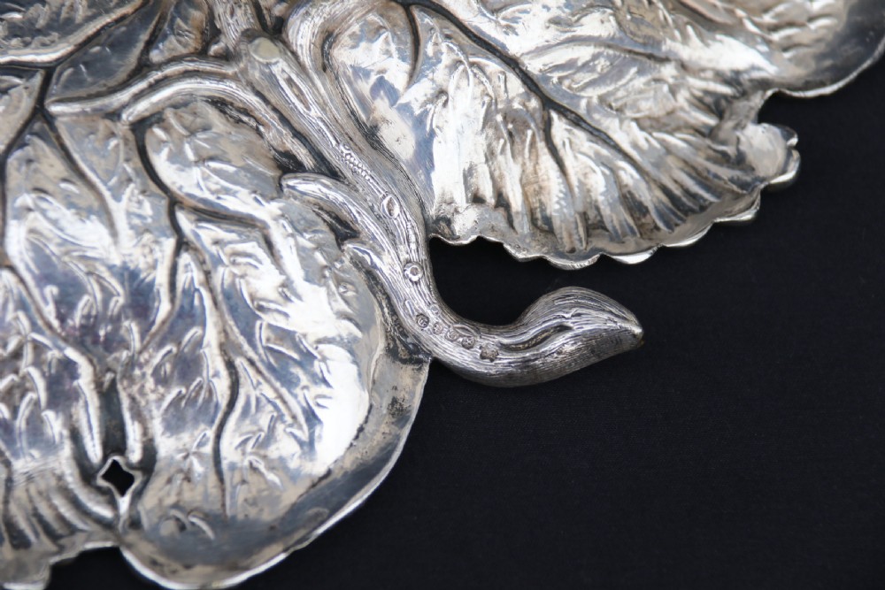 A rare late 19th century silver plated and hand engraved grape salver with matching grape scissors. View III