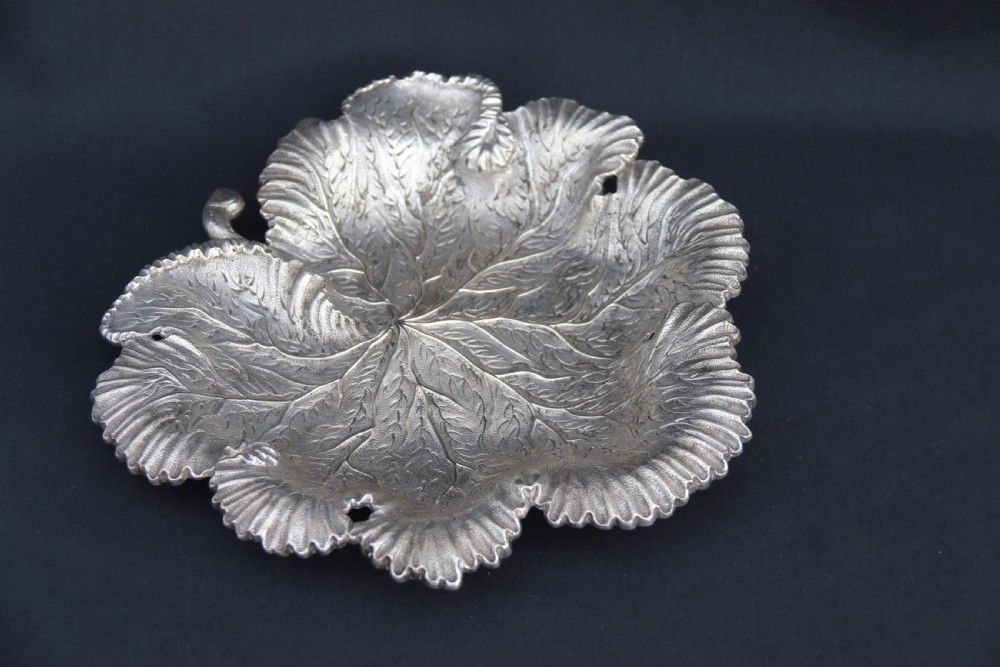 A rare late 19th century silver plated and hand engraved grape salver with matching grape scissors. View XI