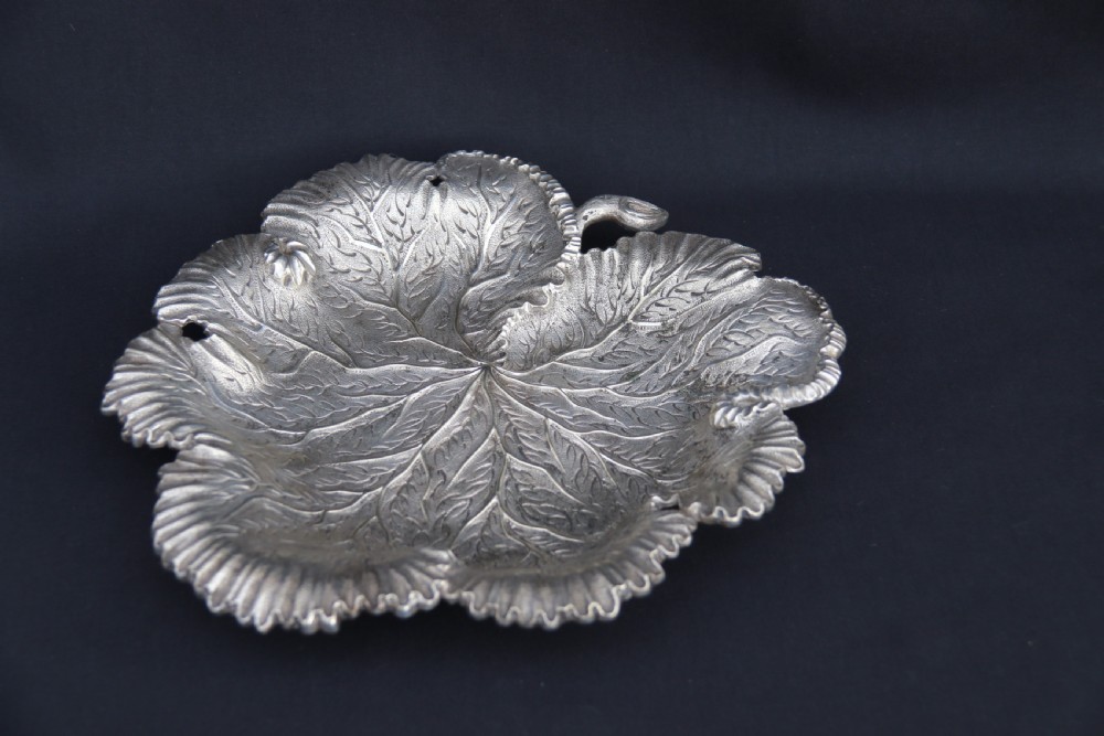 A rare late 19th century silver plated and hand engraved grape salver with matching grape scissors. View XII