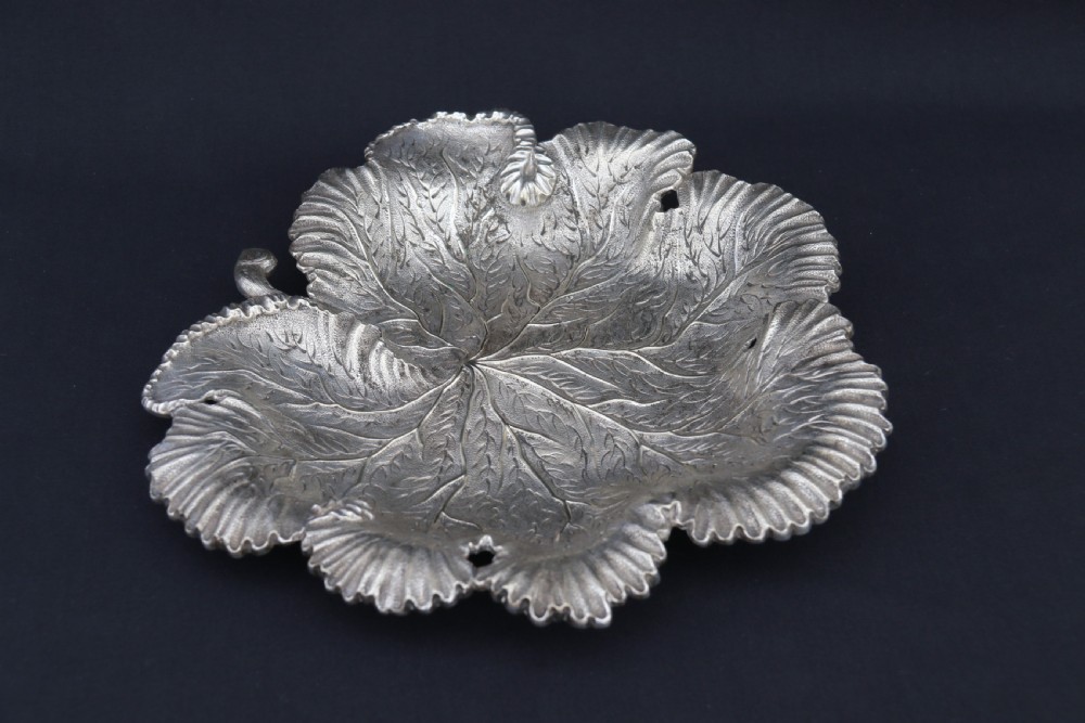 A rare late 19th century silver plated and hand engraved grape salver with matching grape scissors. View XIX