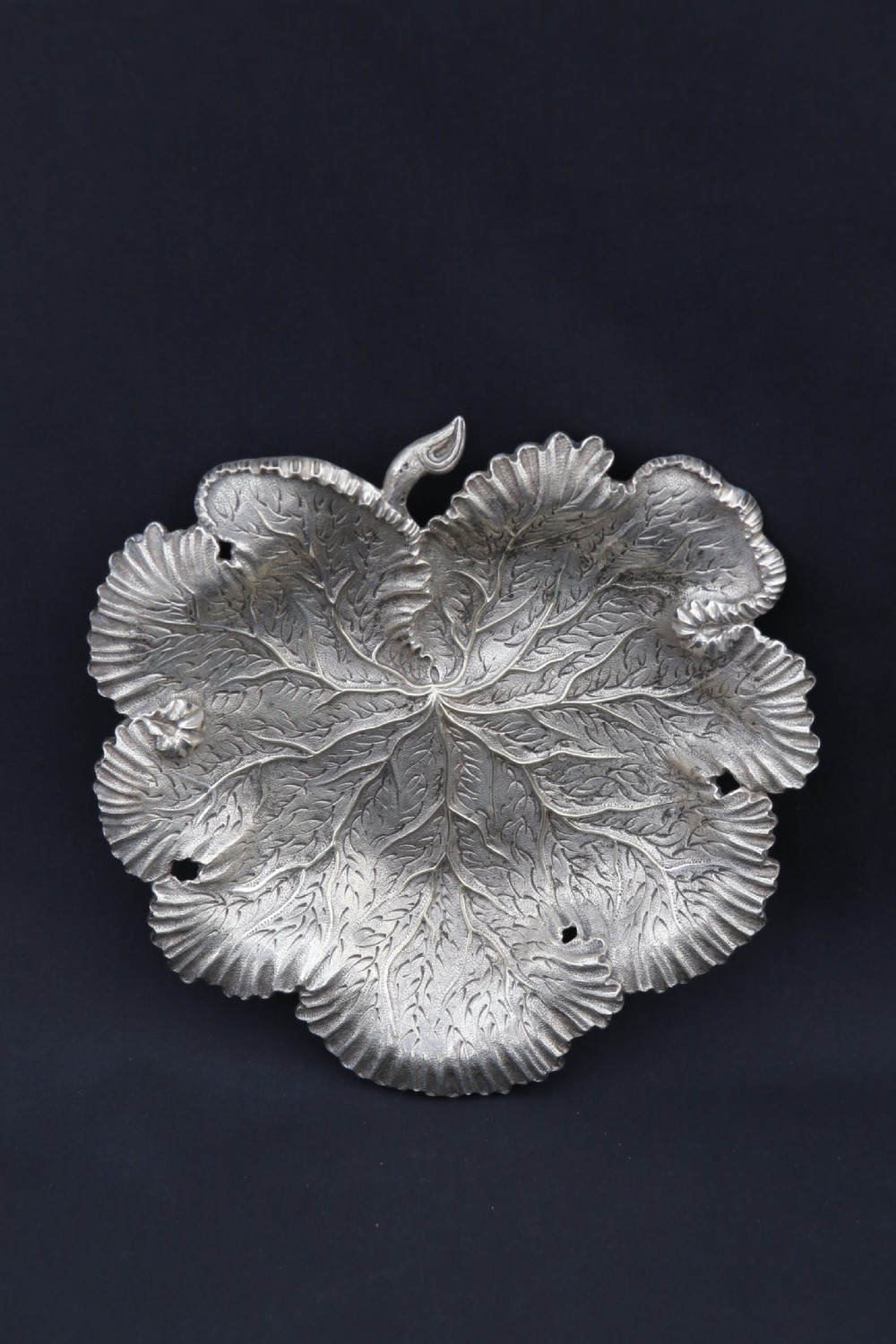 A rare late 19th century silver plated and hand engraved grape salver with matching grape scissors. View XX