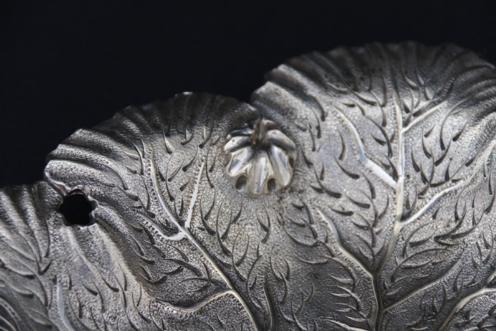 A rare late 19th century silver plated and hand engraved grape salver with matching grape scissors. View XXIV