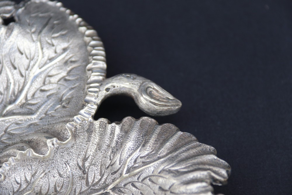 A rare late 19th century silver plated and hand engraved grape salver with matching grape scissors. View XXVI