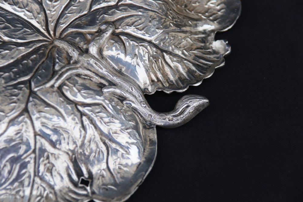 A rare late 19th century silver plated and hand engraved grape salver with matching grape scissors. View XXX