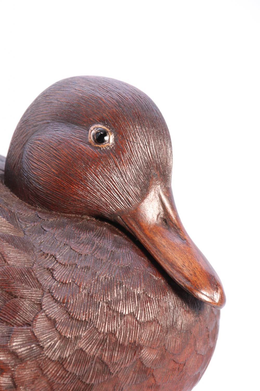 A superb Black Forest carved linden wood study of  a perched mallard duck.

 View XII