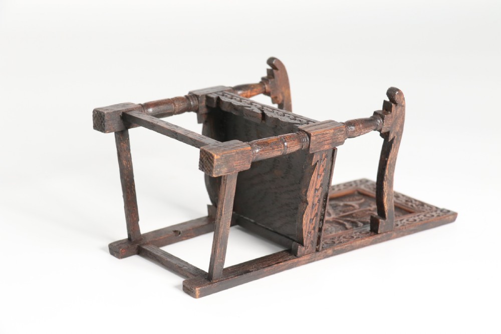 An exceptional miniature country oak panelled and carved wainscot armchair, circa 1900

 View XIII