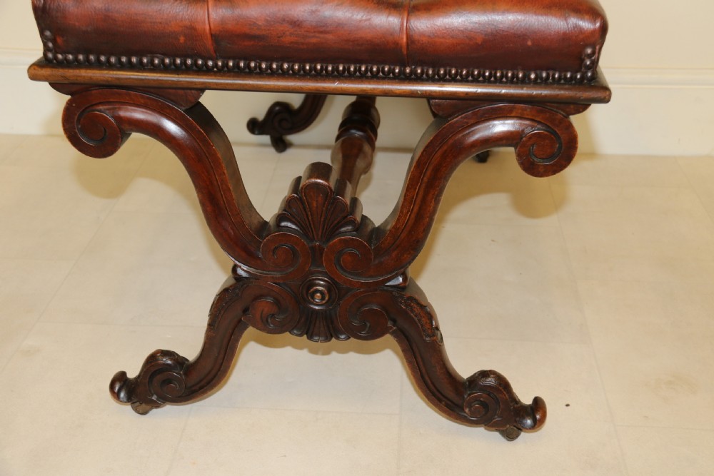 19th century large carved walnut and leather upholstered stool

 View XI