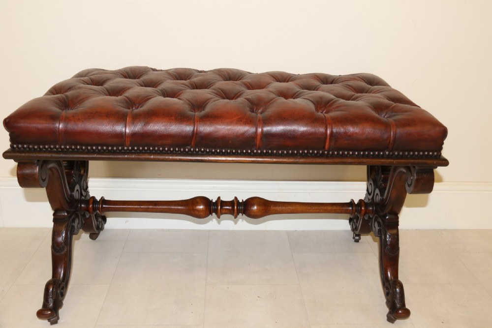 19th century large carved walnut and leather upholstered stool

 View XIII