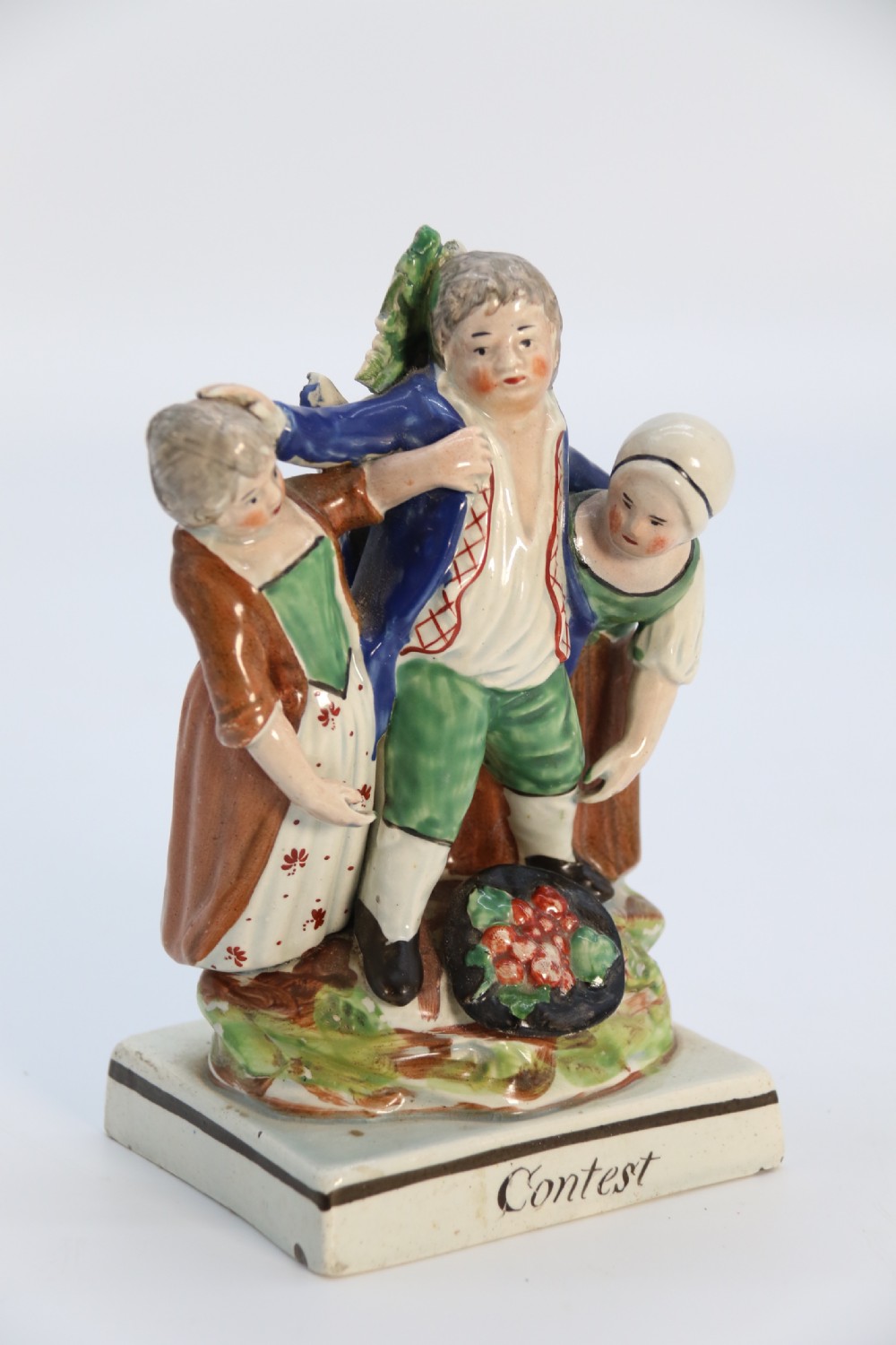 A rare pair of late 18th century English Staffordshire figure groups of two young men about to have a scuffle. View VII