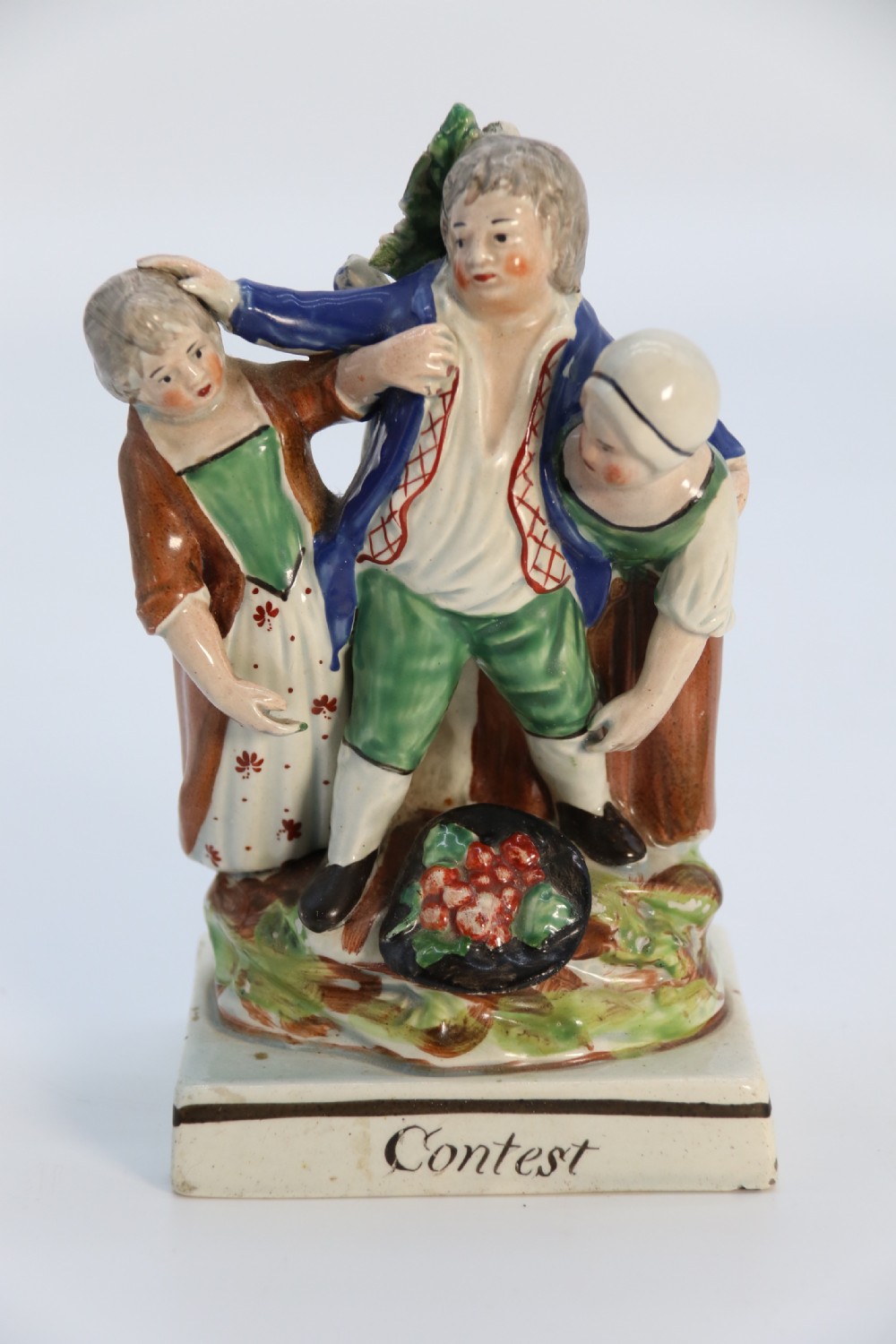 A rare pair of late 18th century English Staffordshire figure groups of two young men about to have a scuffle. View VIII